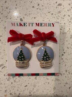 Make It Merry Red Bow Snow Globe Ornaments Earrings